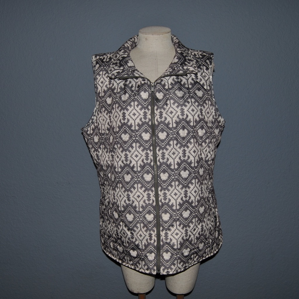 051 COLDWATER CREEK Gray Print Quilted Vest sz XL/16 Women's - Picture 6 of 8